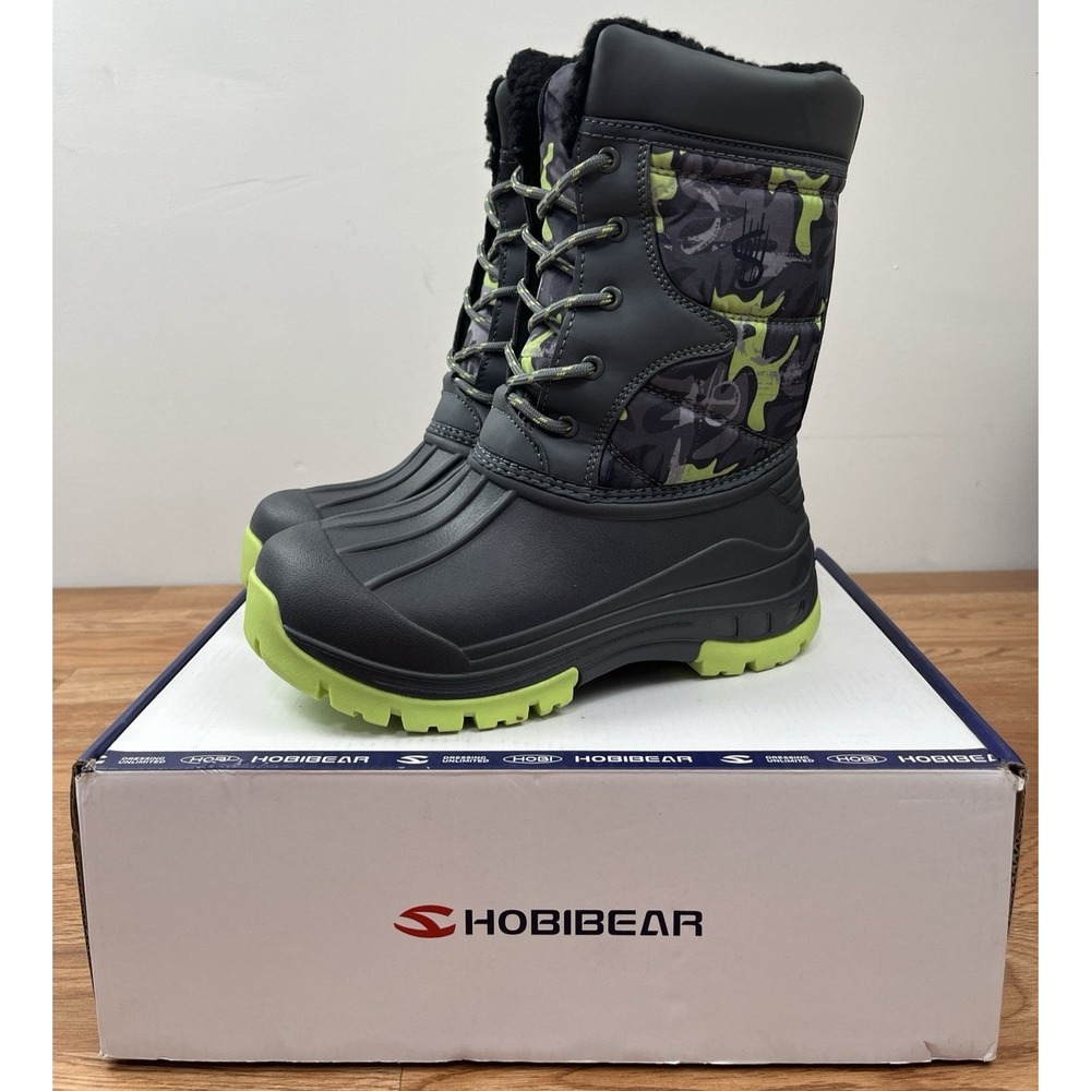 Hobibear Big Boys Winter Waterproof Snow Boots Insulated Size 5 Grey NEW
